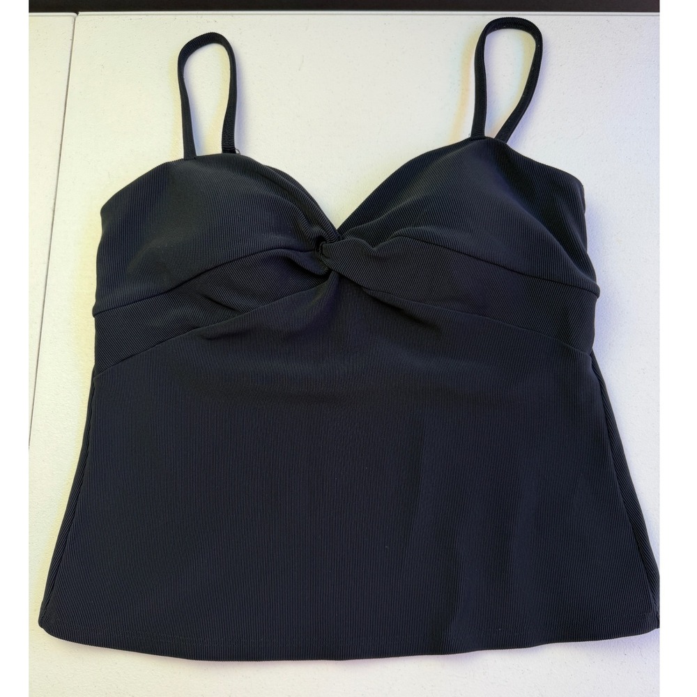 Lands End Black Ribbed‎ Tankini Top 14 Twist Front Adjustable Strap Swimsuit